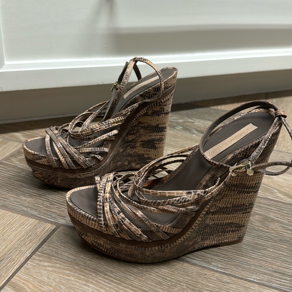 BCBG Maxazria - leather snake print strappy wedge